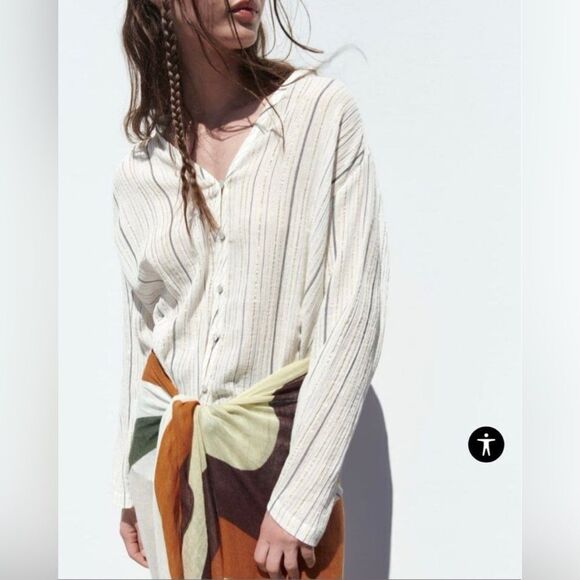 ZARA METALLIC THREAD SHIRT TOP - Picture 2 of 6